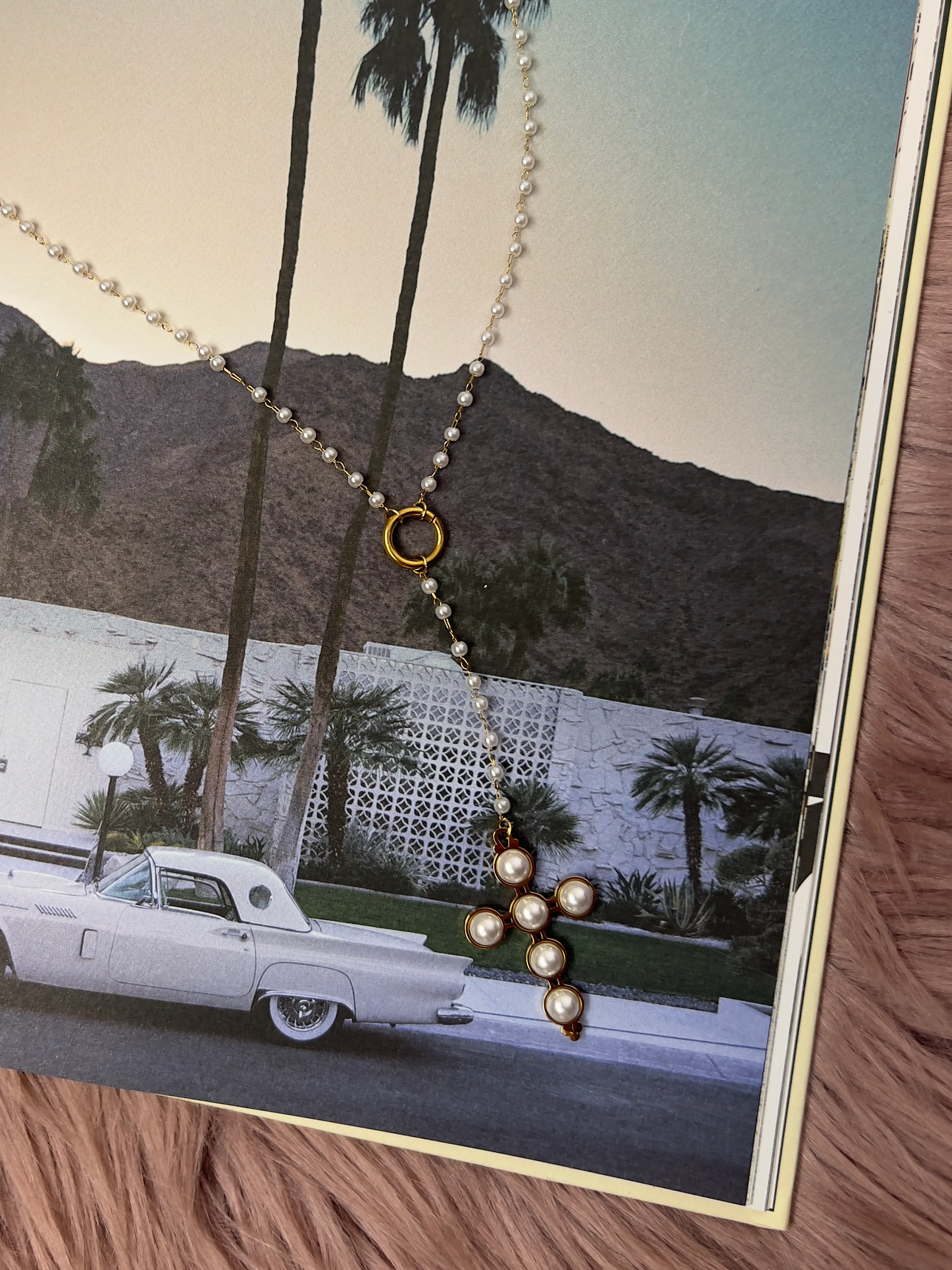 Christina Large Pearl Cross Rosary Necklace - Image 2