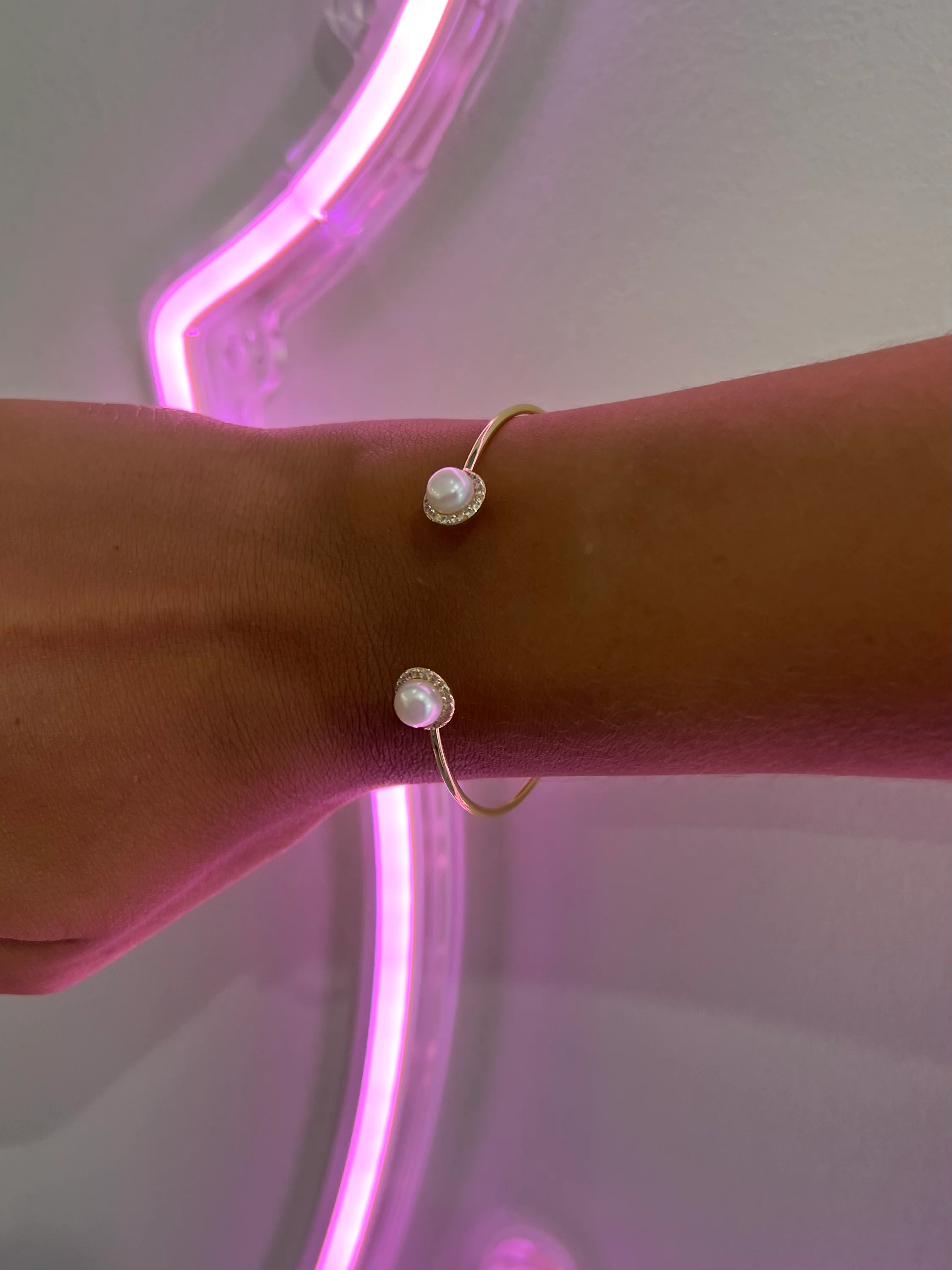 Delicate Double Pearl Cuff Bracelet - Image 2