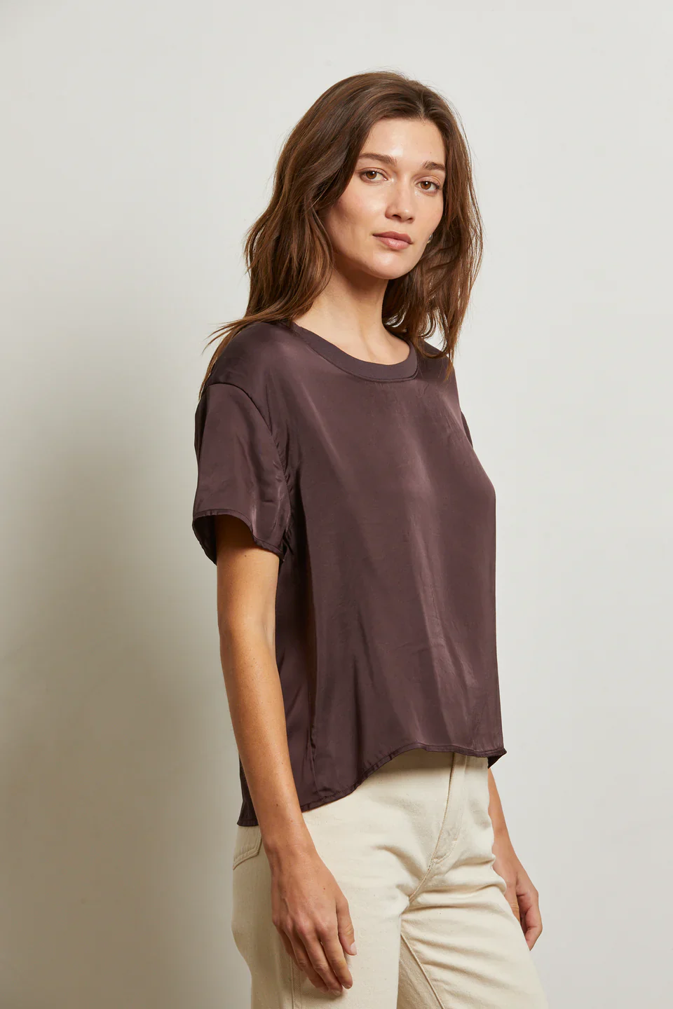 Delphine Satin Crew Neck Tee - Image 4