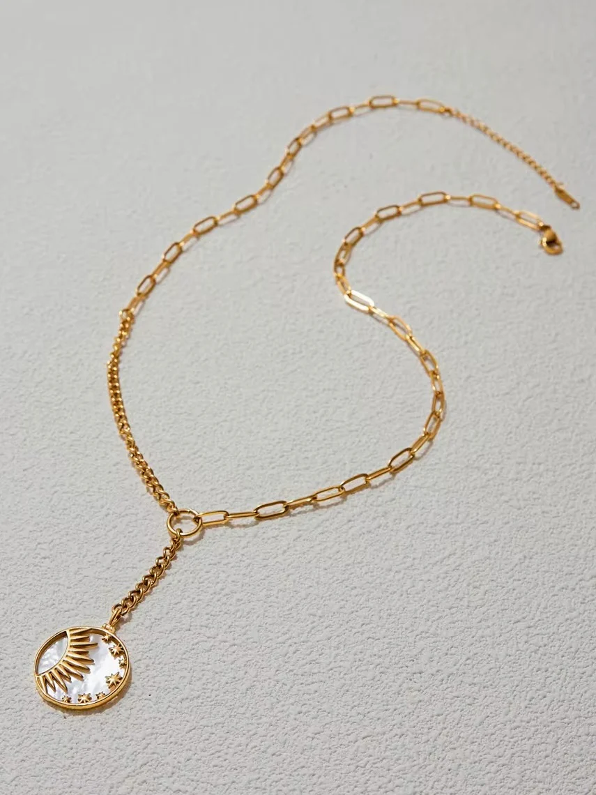 Elissa Mother Of Pearl Sun Star Pendant on Paper Link Chain - Image 2
