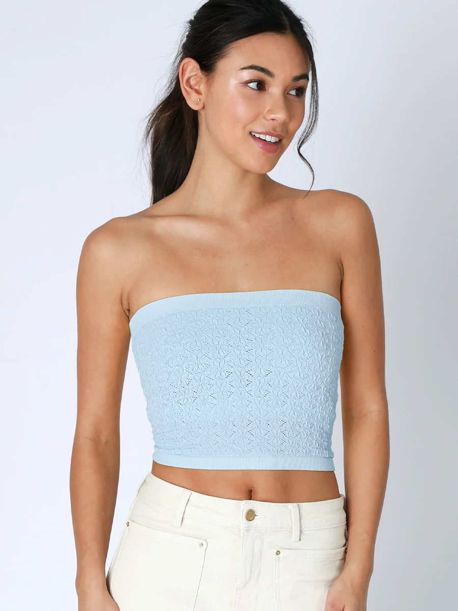 Ella Breezy Blue Floral Lace Tube Top