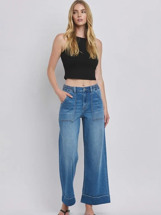 High Rise Double Cuffed Baggy Wide Jeans - Image 3