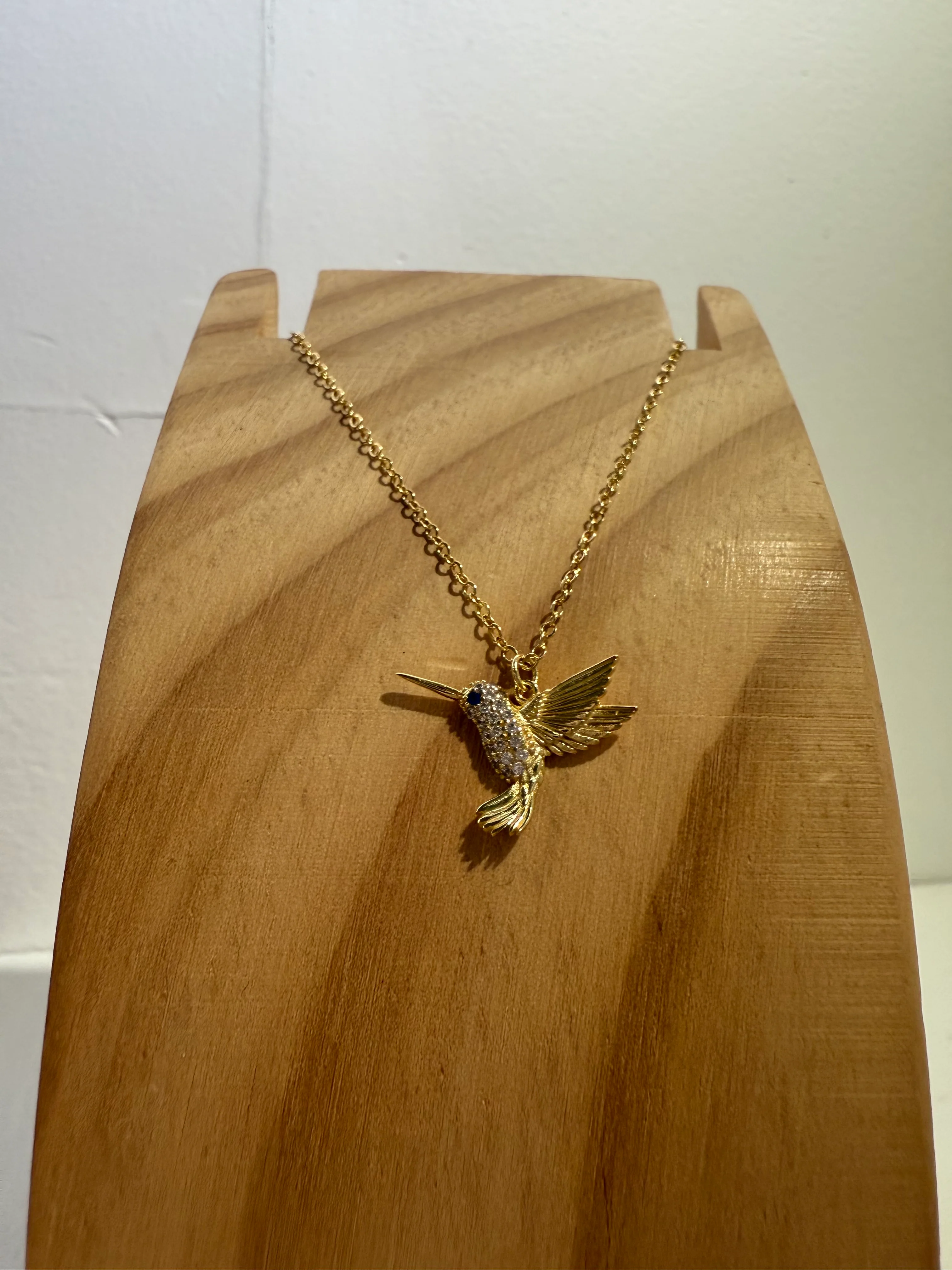 Hummingbird of Light Necklace – Pavé CZ Hummingbird Pendant in 14K Gold Plated Sterling Silver - Image 2