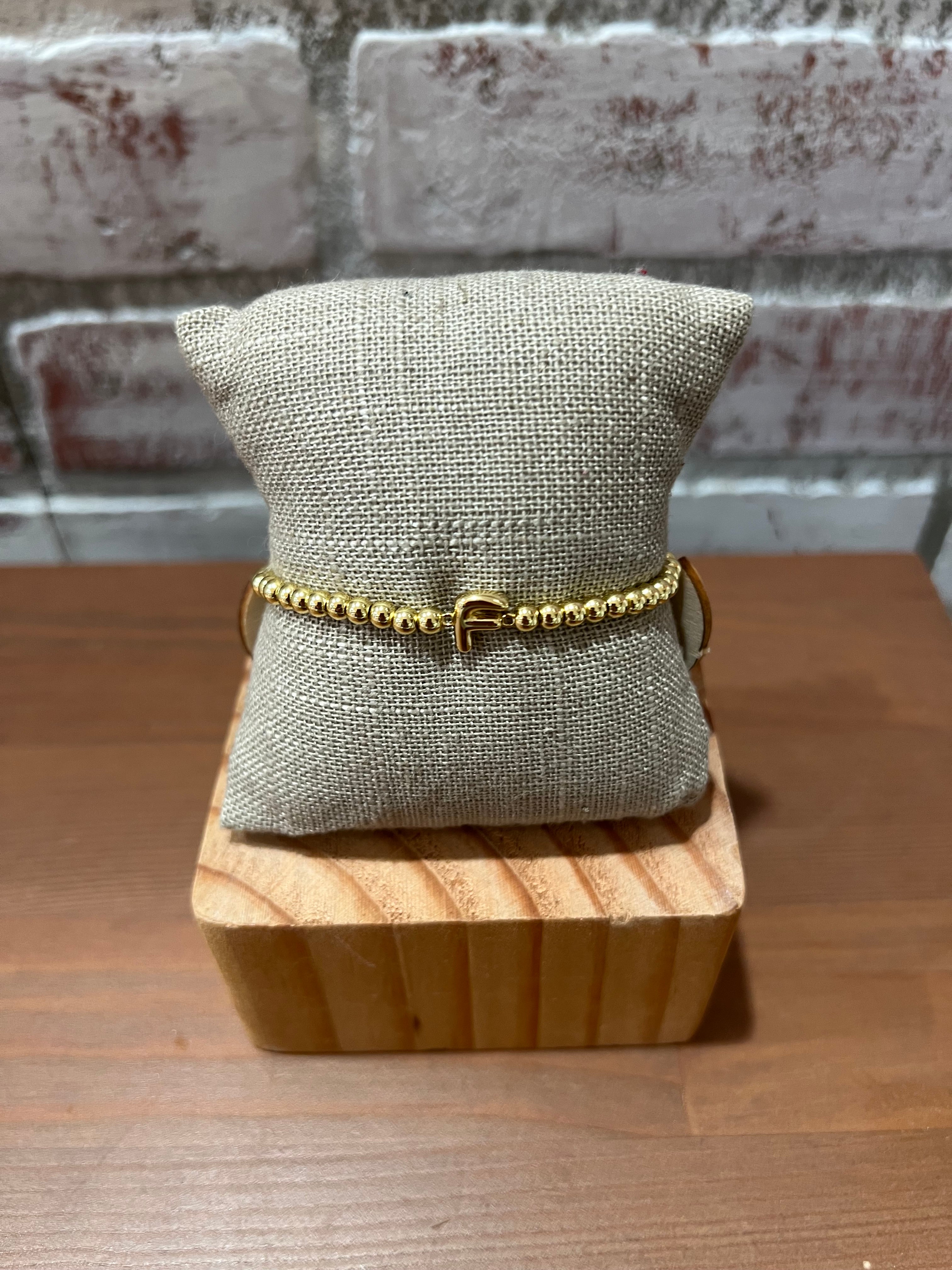 Paulina Stretch Gold Initial Bead Bracelet - Image 6