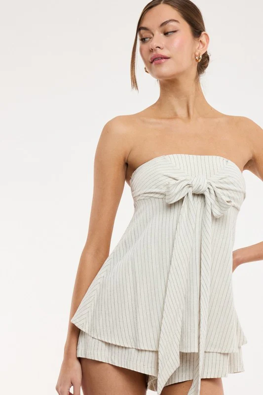 Luna Coast Strapless Striped Tie-Front Romper Dress - Image 3