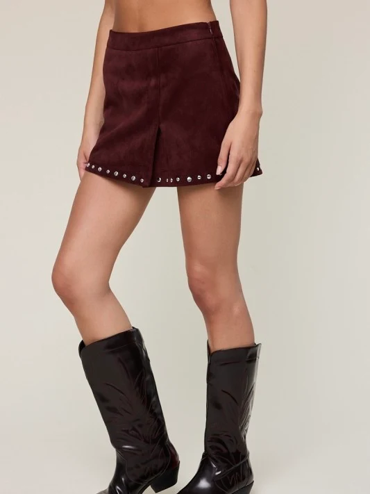 Taylor Cherry Laquer Suede Studded Skort - Image 2