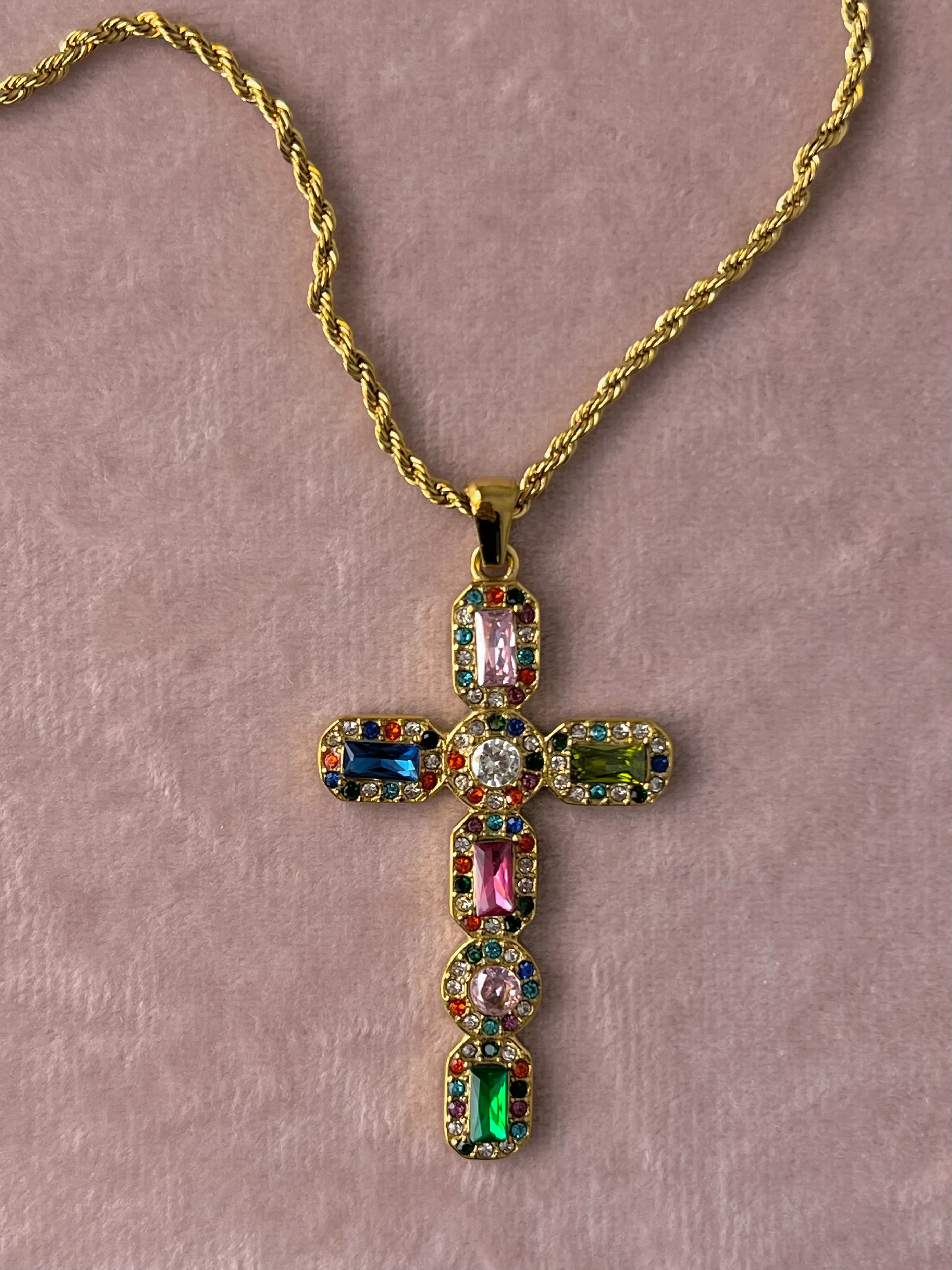 The Bella Multi Color Crystal Cross Necklace – Water & Tarnish Resistant - Image 2