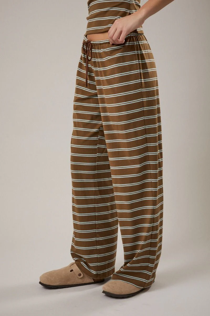 Rowan Brown + Blue Stripe Low-Waist Drawstring Flared Pants - Image 3
