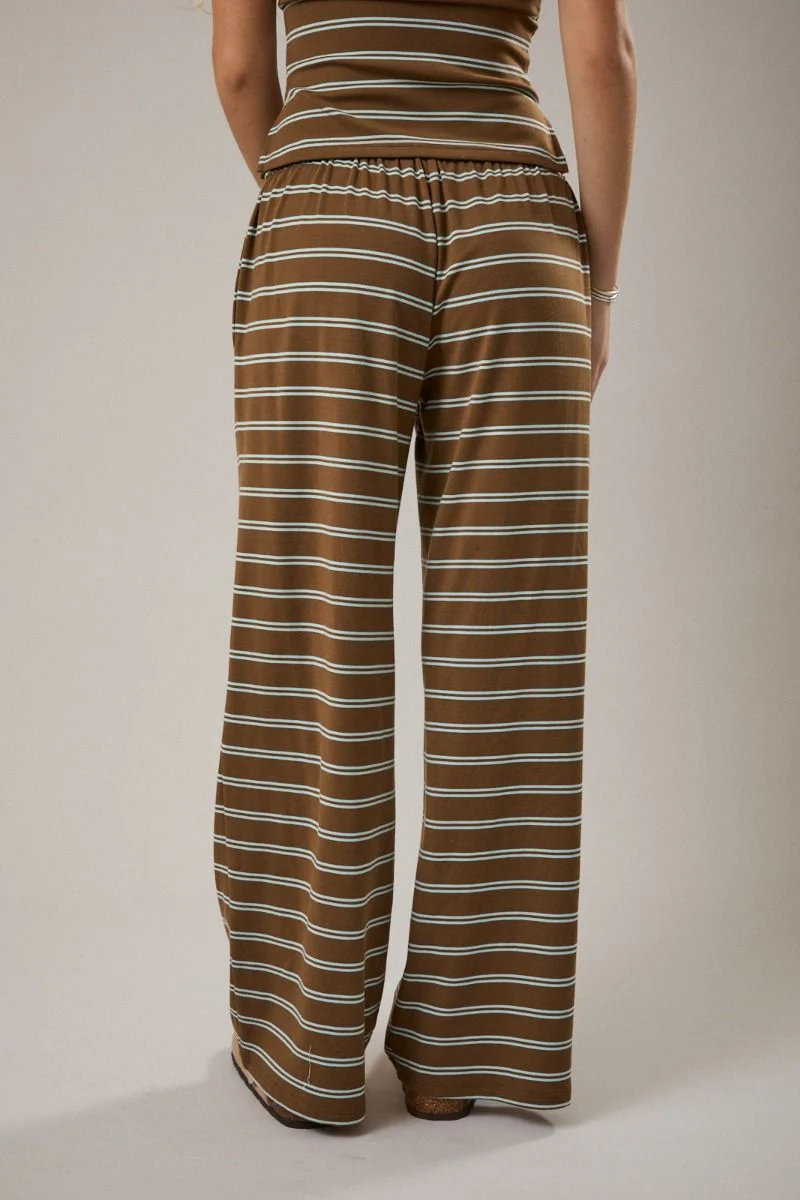 Rowan Brown + Blue Stripe Low-Waist Drawstring Flared Pants - Image 4