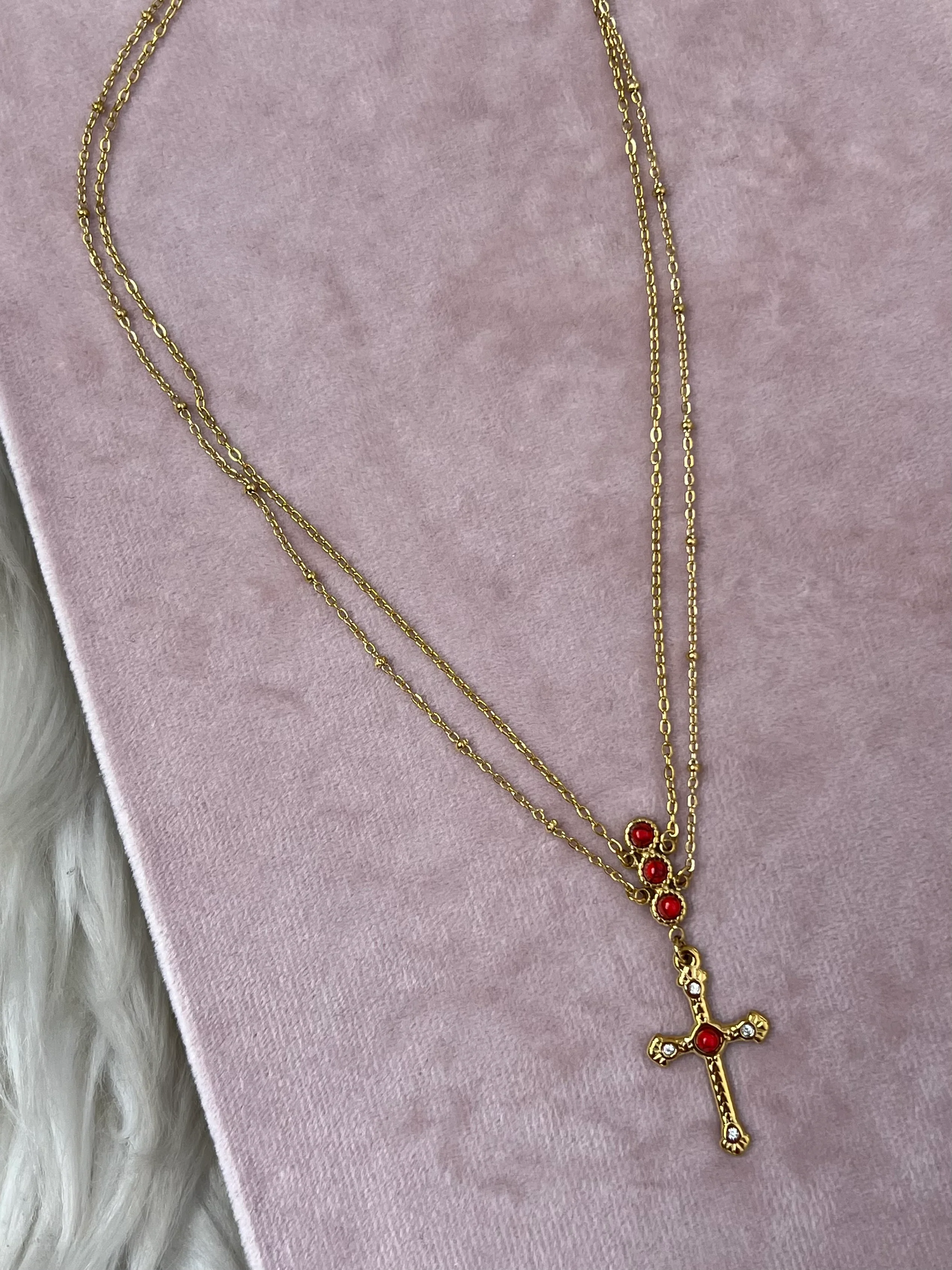 The Santorini Baroque Cross Double Chain Necklace – Water-Resistant, Tarnish-Resistant