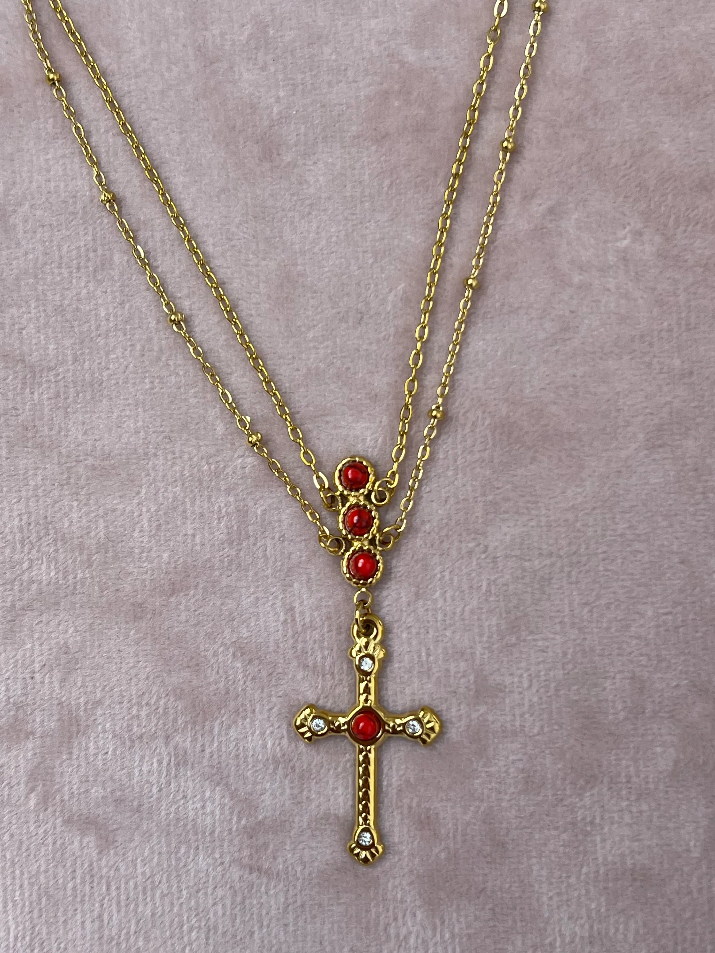 The Santorini Baroque Cross Double Chain Necklace – Water-Resistant, Tarnish-Resistant - Image 2