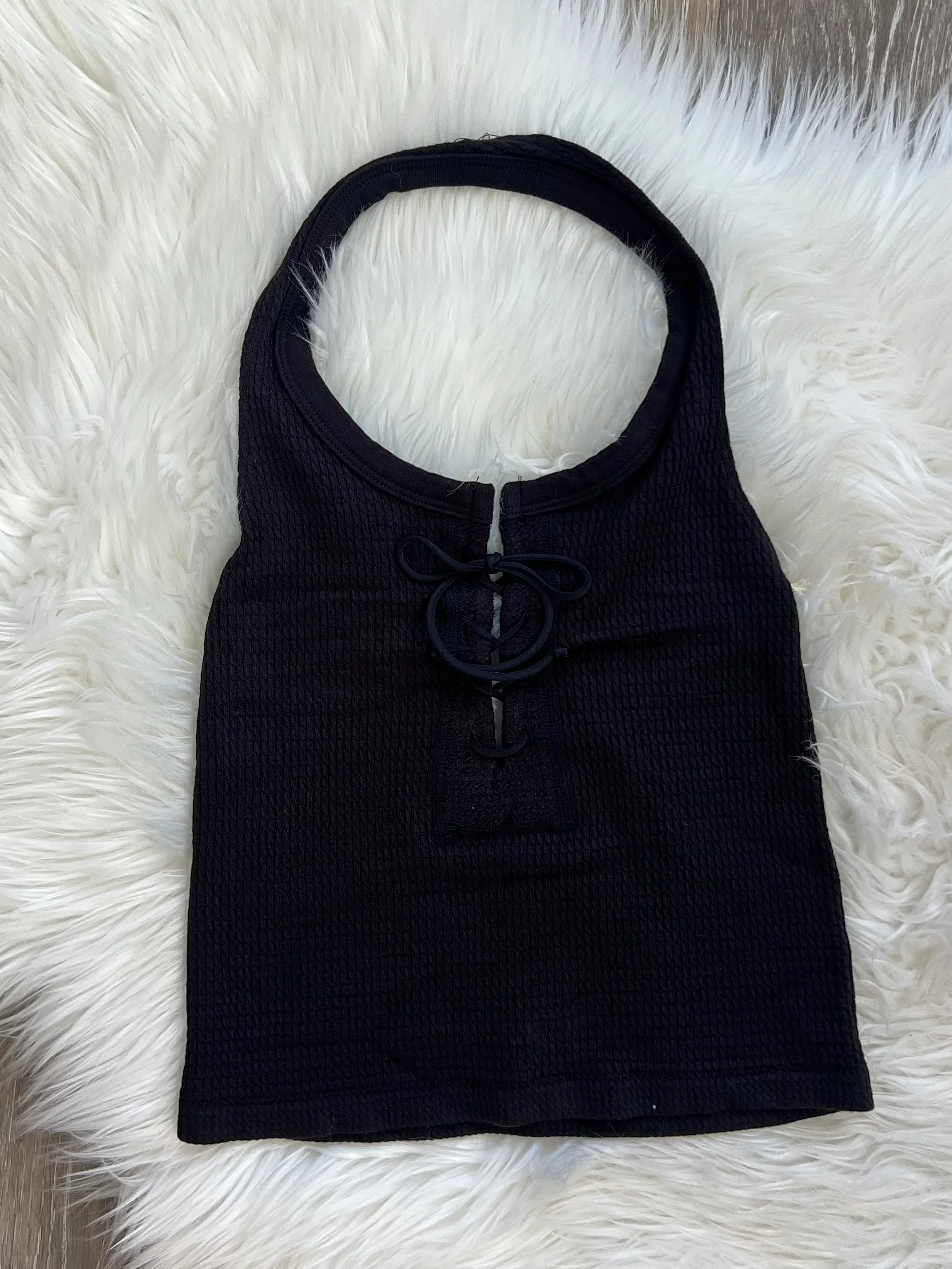 Vintage Havana Black Halter Seamless Crop Top - One Size - Image 2