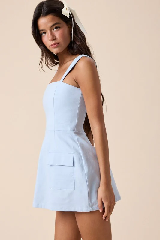 West Village Linen Dress Romper -Baby Blue - Image 3